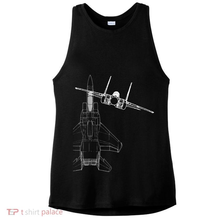 F15 Eagle Line Art Military Jet Fighter Ladies PosiCharge Tri-Blend Wicking Tank