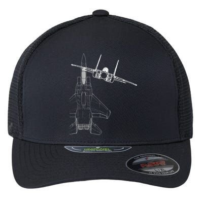 F15 Eagle Line Art Military Jet Fighter Flexfit Unipanel Trucker Cap