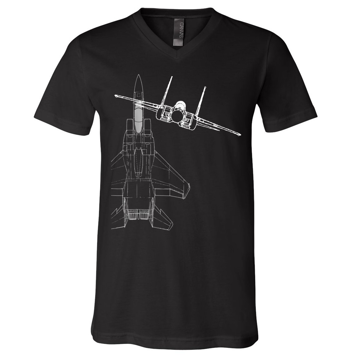 F15 Eagle Line Art Military Jet Fighter V-Neck T-Shirt