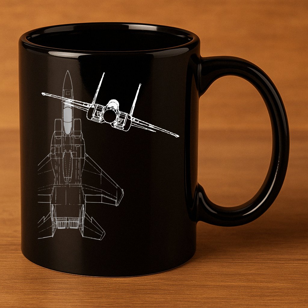 F15 Eagle Line Art Military Jet Fighter 11oz C Handle Ceramic Mug
