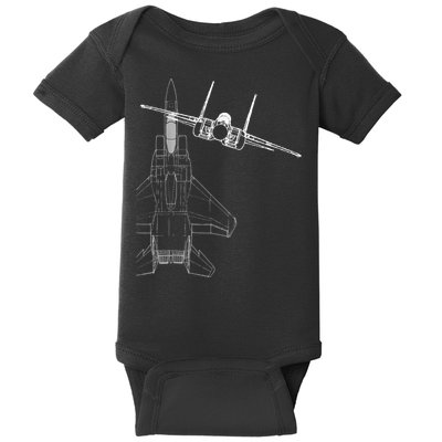 F15 Eagle Line Art Military Jet Fighter Baby Bodysuit