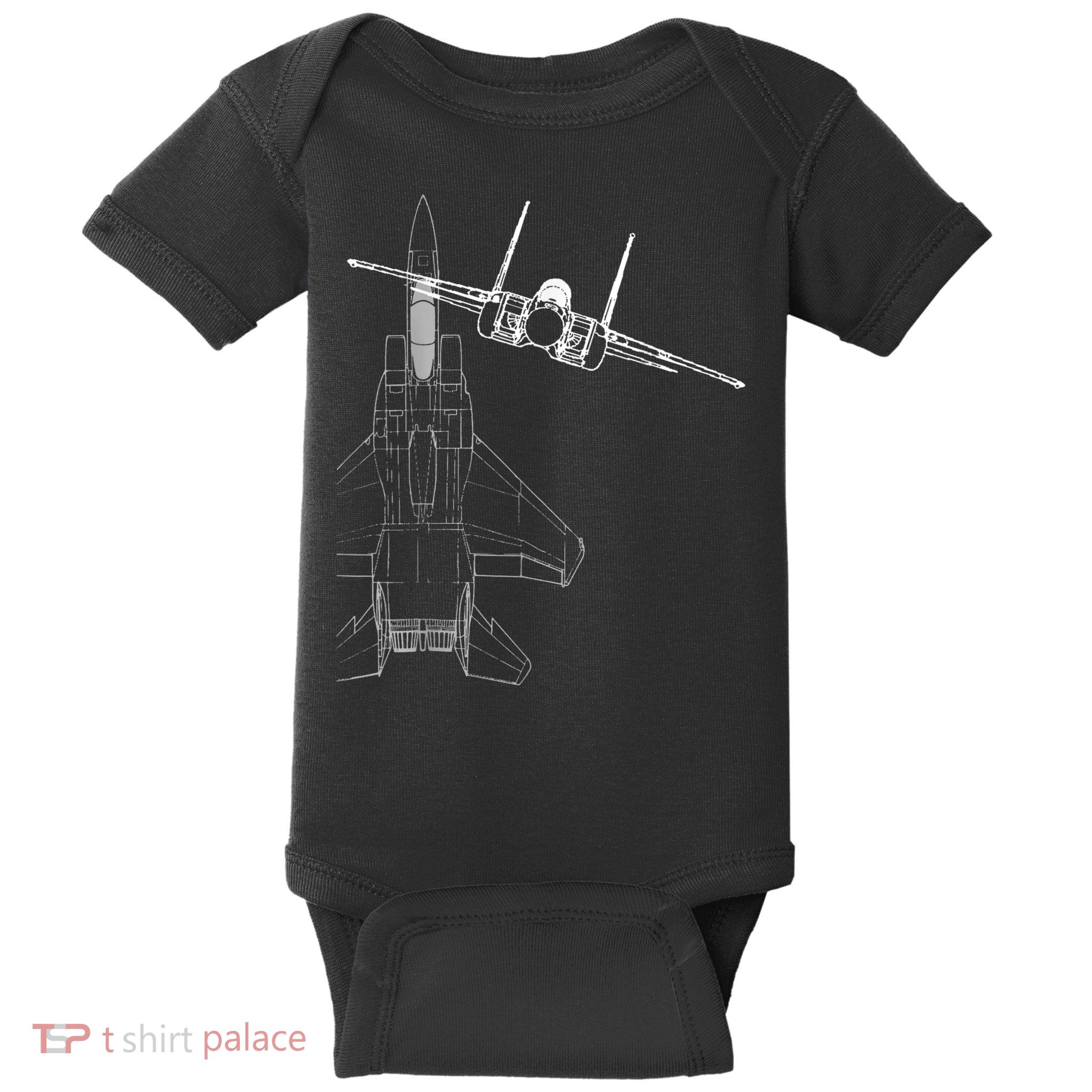 F15 Eagle Line Art Military Jet Fighter Baby Bodysuit