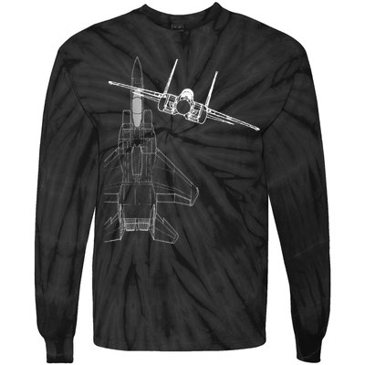 F15 Eagle Line Art Military Jet Fighter Tie-Dye Long Sleeve Shirt