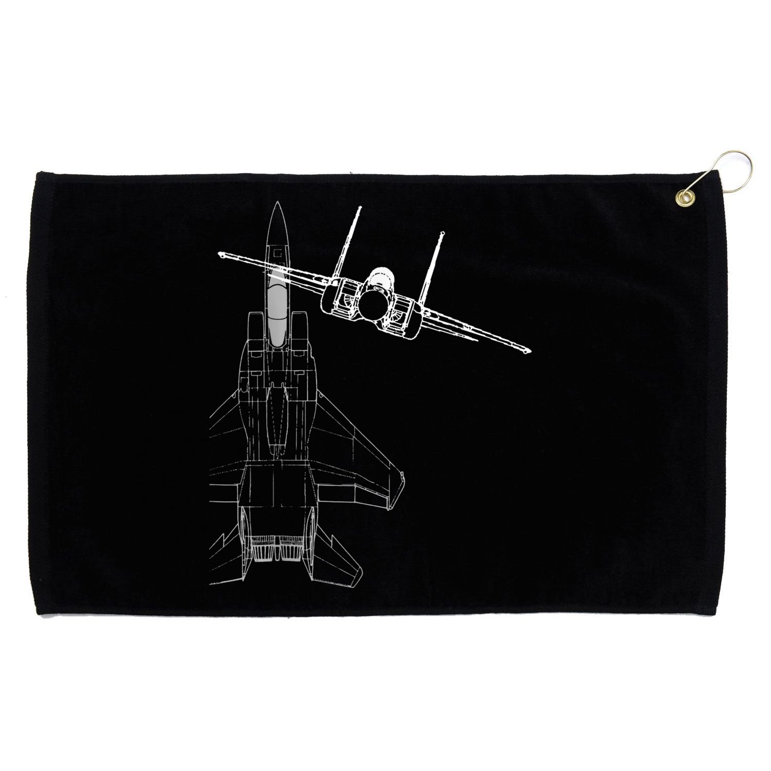 F15 Eagle Line Art Military Jet Fighter Grommeted Golf Towel
