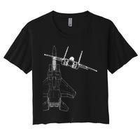 F15 Eagle Line Art Military Jet Fighter Women's Crop Top Tee
