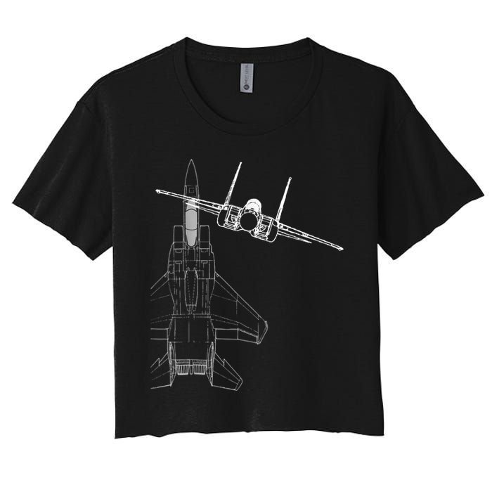 F15 Eagle Line Art Military Jet Fighter Women's Crop Top Tee