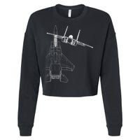 F15 Eagle Line Art Military Jet Fighter Cropped Pullover Crew