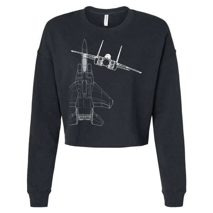 F15 Eagle Line Art Military Jet Fighter Cropped Pullover Crew