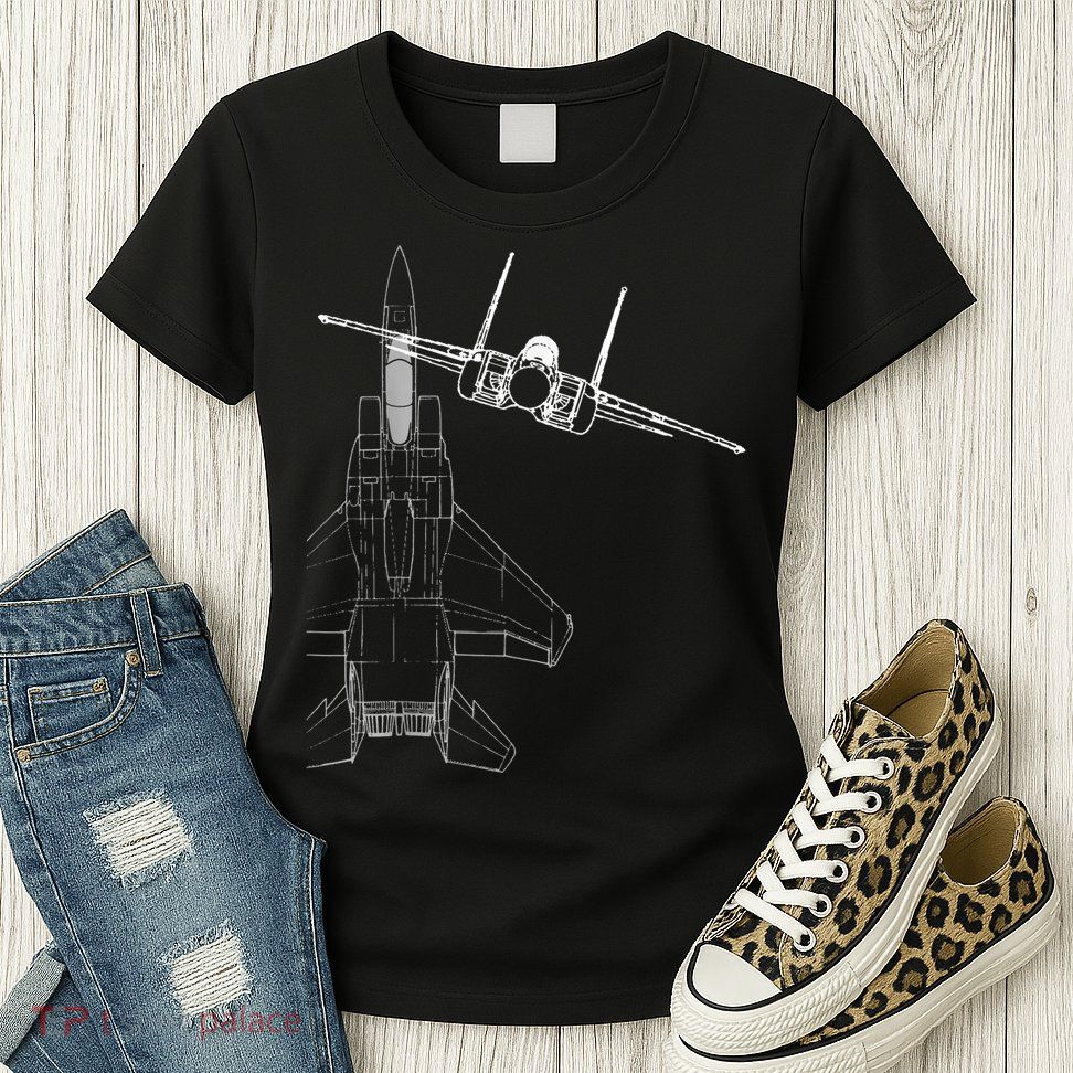 F15 Eagle Line Art Military Jet Fighter Womens T-Shirt