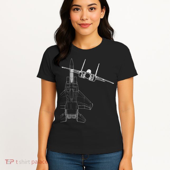 F15 Eagle Line Art Military Jet Fighter Womens T-Shirt