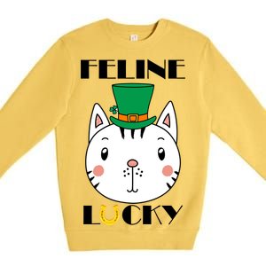 Feline Lucky Cat St Patricks Day Premium Crewneck Sweatshirt