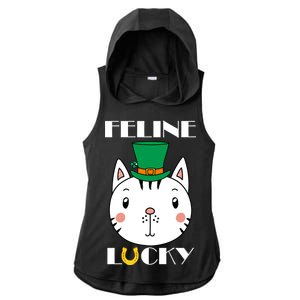 Feline Lucky Cat St Patricks Day Ladies PosiCharge Tri-Blend Wicking Draft Hoodie Tank