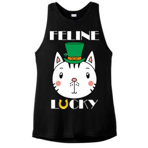 Feline Lucky Cat St Patricks Day Ladies PosiCharge Tri-Blend Wicking Tank