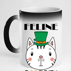 Feline Lucky Cat St Patricks Day 11oz Black Color Changing Mug