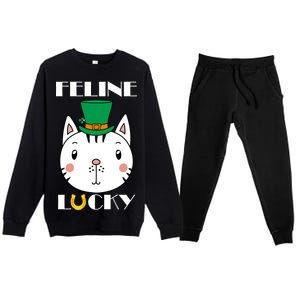 Feline Lucky Cat St Patricks Day Premium Crewneck Sweatsuit Set