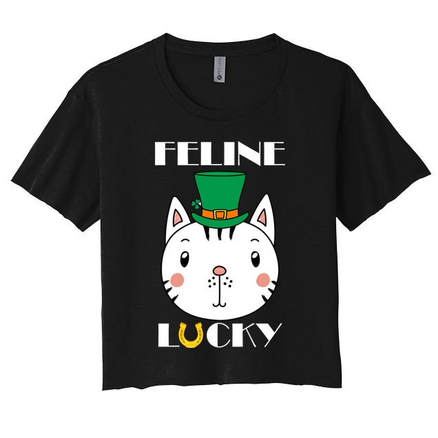 Feline Lucky Cat St Patricks Day Crop Top