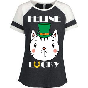 Feline Lucky Cat St Patricks Day Enza Ladies Jersey Colorblock Tee