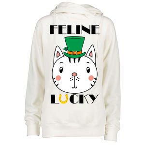 Feline Lucky Cat St Patricks Day Womens Funnel Neck Pullover Hood