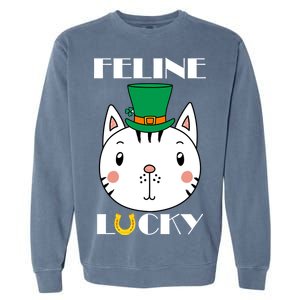 Feline Lucky Cat St Patricks Day Garment-Dyed Sweatshirt