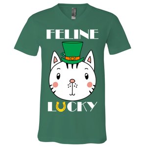 Feline Lucky Cat St Patricks Day V-Neck T-Shirt