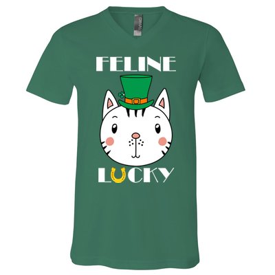 Feline Lucky Cat St Patricks Day V-Neck T-Shirt