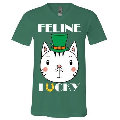 Feline Lucky Cat St Patricks Day V-Neck T-Shirt