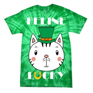 Feline Lucky Cat St Patricks Day Tie-Dye T-Shirt