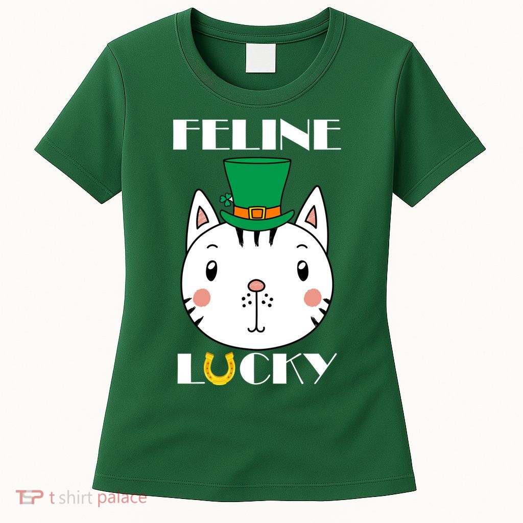 Feline Lucky Cat St Patricks Day Womens T-Shirt