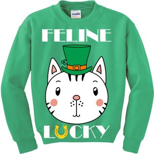 Feline Lucky Cat St Patricks Day Kids Sweatshirt