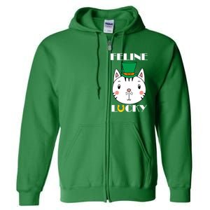 Feline Lucky Cat St Patricks Day Full Zip Hoodie