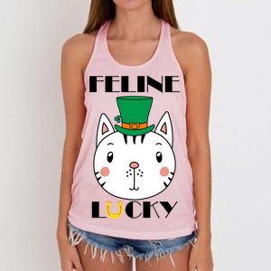 Feline Lucky Cat St Patricks Day Women's Knotted Racerback Tank