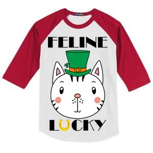 Feline Lucky Cat St Patricks Day Kids Colorblock Raglan Jersey