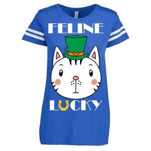 Feline Lucky Cat St Patricks Day Enza Ladies Jersey Football T-Shirt