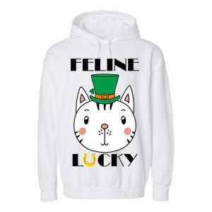 Feline Lucky Cat St Patricks Day Garment-Dyed Fleece Hoodie