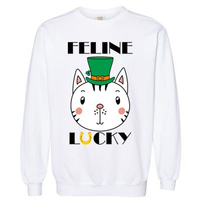 Feline Lucky Cat St Patricks Day Garment-Dyed Sweatshirt