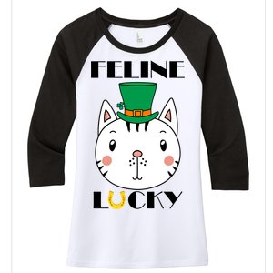 Feline Lucky Cat St Patricks Day Women's Tri-Blend 3/4-Sleeve Raglan Shirt