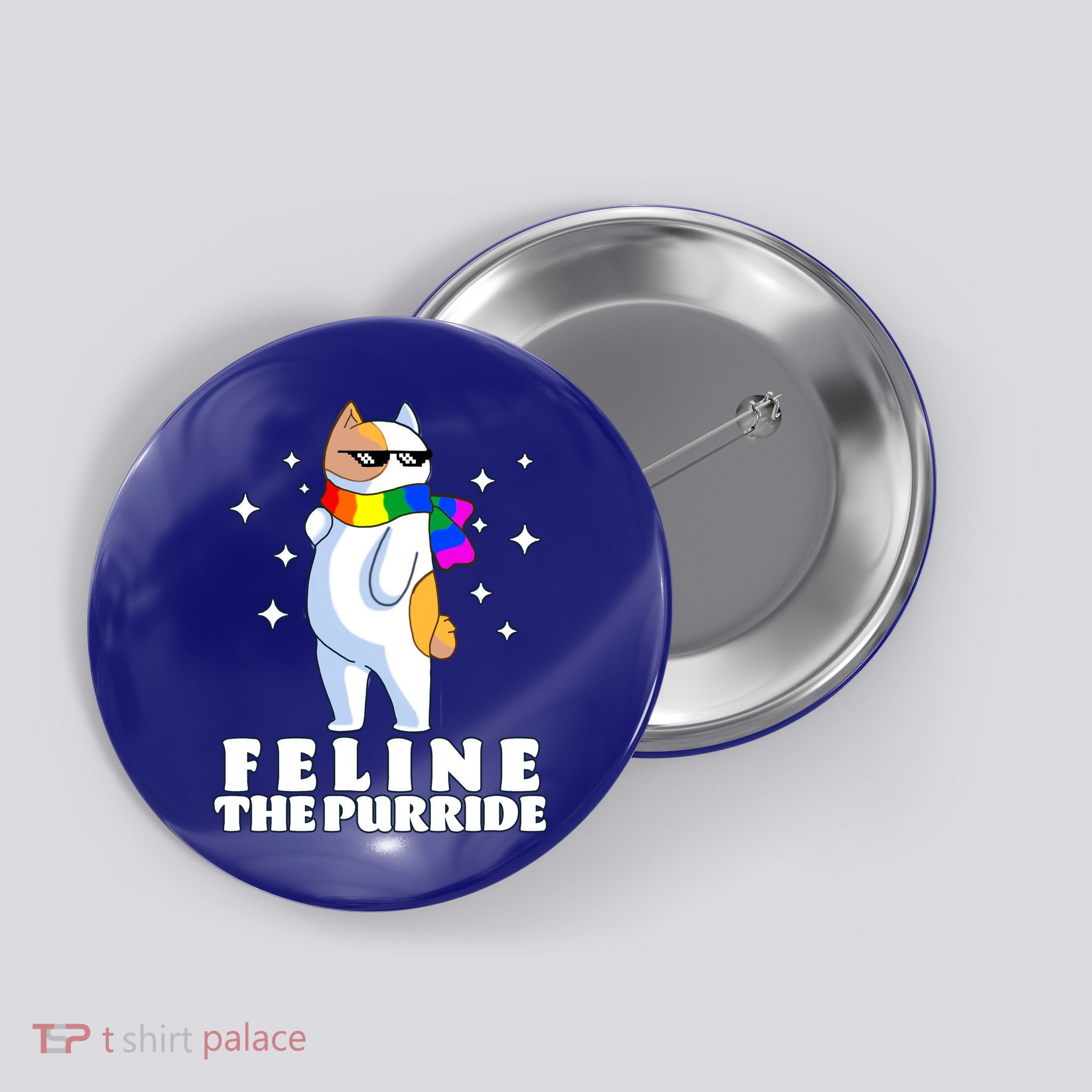 Feline The Purride LGBT Gay Pride Cat Button