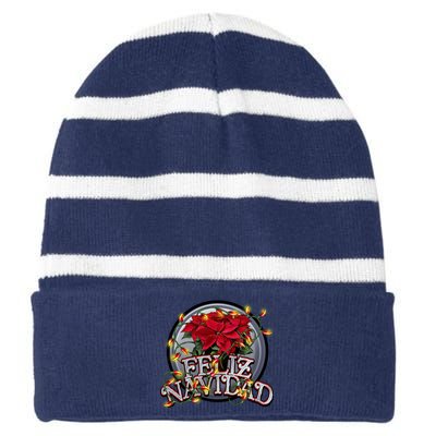 Feliz Navidad Striped Beanie with Solid Band