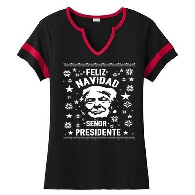 Feliz Navidad Senor President Donald Trump Ladies Halftime Notch Neck Tee