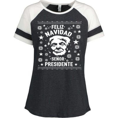 Feliz Navidad Senor President Donald Trump Enza Ladies Jersey Colorblock Tee