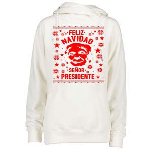 Feliz Navidad Senor President Donald Trump Womens Funnel Neck Pullover Hood