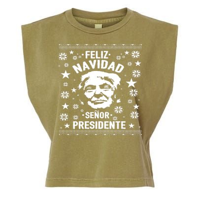 Feliz Navidad Senor President Donald Trump Garment-Dyed Women's Muscle Tee