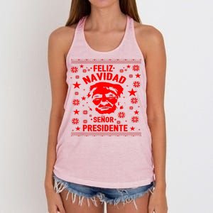 Feliz Navidad Senor President Donald Trump Women's Knotted Racerback Tank