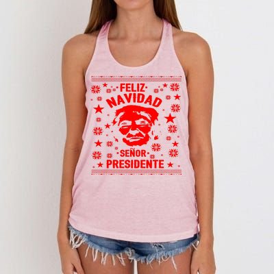 Feliz Navidad Senor President Donald Trump Women's Knotted Racerback Tank