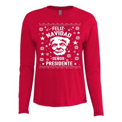 Feliz Navidad Senor President Donald Trump Womens Cotton Relaxed Long Sleeve T-Shirt