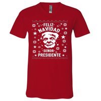 Feliz Navidad Senor President Donald Trump V-Neck T-Shirt