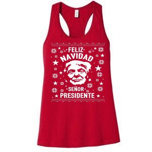 Feliz Navidad Senor President Donald Trump Women's Racerback Tank