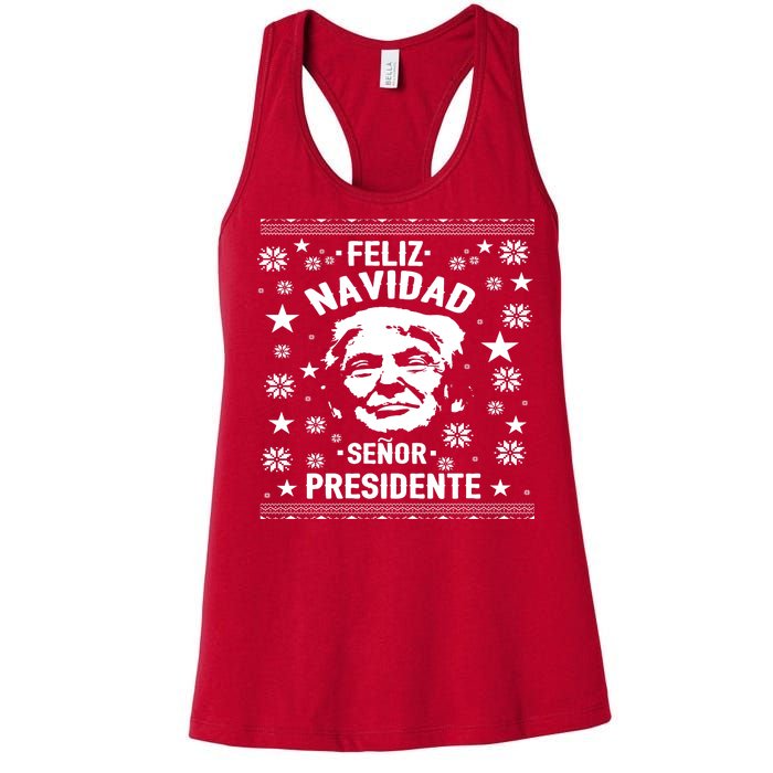 Feliz Navidad Senor President Donald Trump Women's Racerback Tank