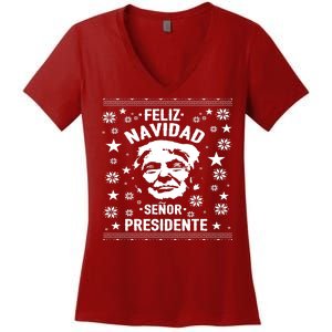 Feliz Navidad Senor President Donald Trump Women's V-Neck T-Shirt