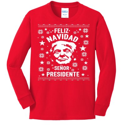 Feliz Navidad Senor President Donald Trump Kids Long Sleeve Shirt